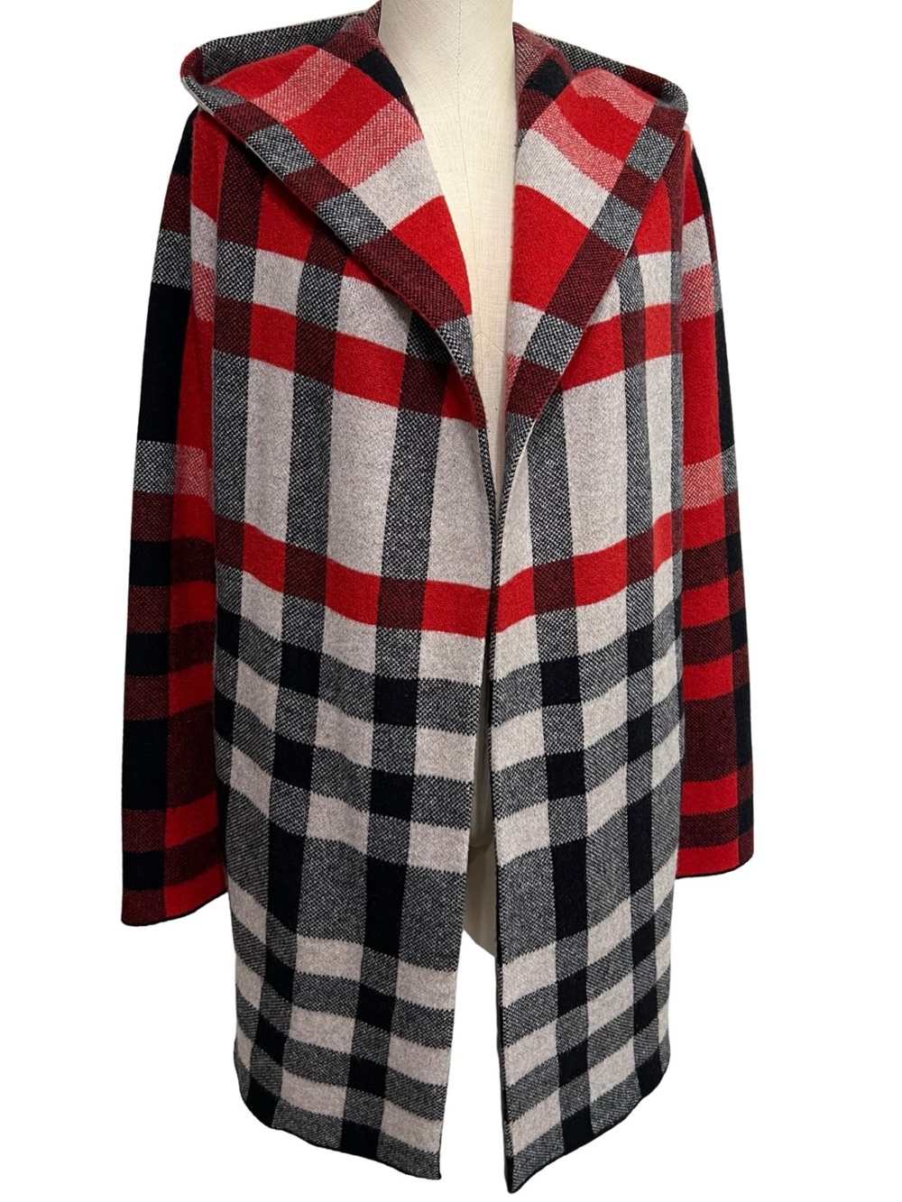 Anthropologie Field Flower Plaid Cressida 100% Wool Hooded Coat Jacket Small
